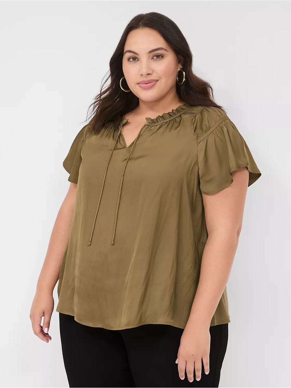 Lane Bryant Satin Olive Top